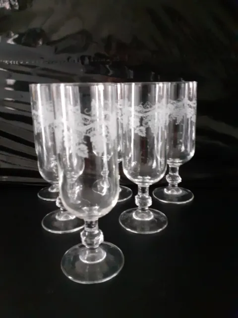 6 flute coupe a champagne Cristal d arques, décor raisins  vigne modele sarment