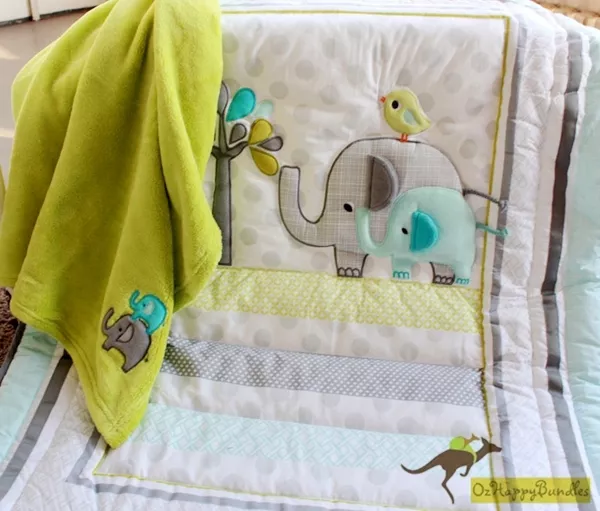 New Baby Boys 4 Pieces Elephant Theme Cotton Nursery Bedding Crib Cot Sets 3