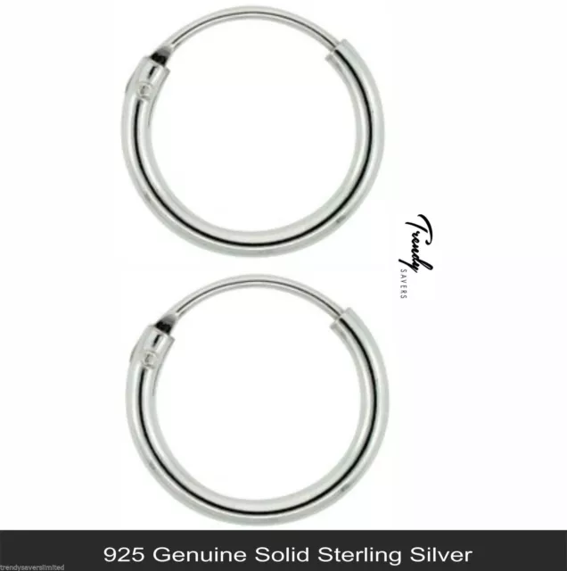 Women/Men Genuine Solid 925 Sterling Silver Hinged Thin Hoop Sleeper Earrings