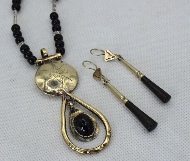 Vintage African Silver Talisman Tuareg Necklace & Earrings Berber Ethnic Boho