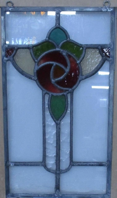 OLD ENGLISH STAINED GLASS WINDOW Unframed w Hooks Cute Floral 9.75" x 17.5"