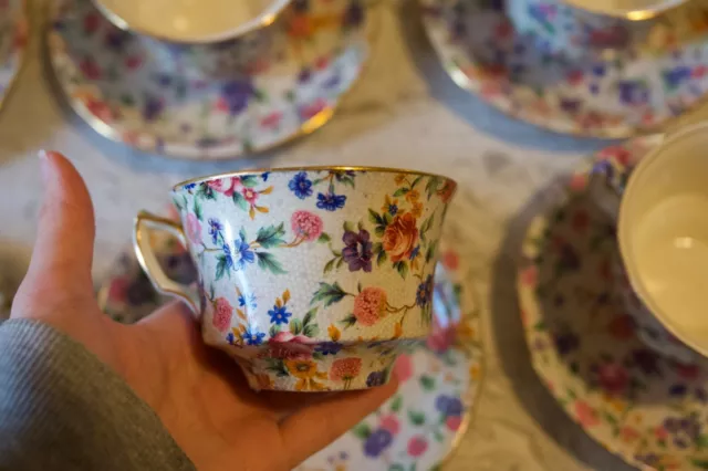 Vintage Royal Winton Grimwades "Old Cottage Chintz" Tea Cup Set (6)