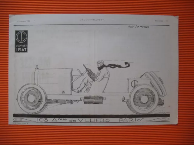 PUBLICITE DE PRESSE GEORGES IRAT TORPEDO SPORT ILLUSTRATION RENé VINCENT 1924