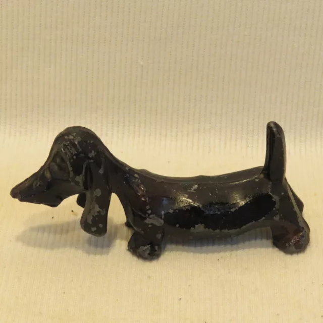 ANTIQUE RARE Black Cast Iron Metal Dachshund Figurine Paperweight Wiener Dog