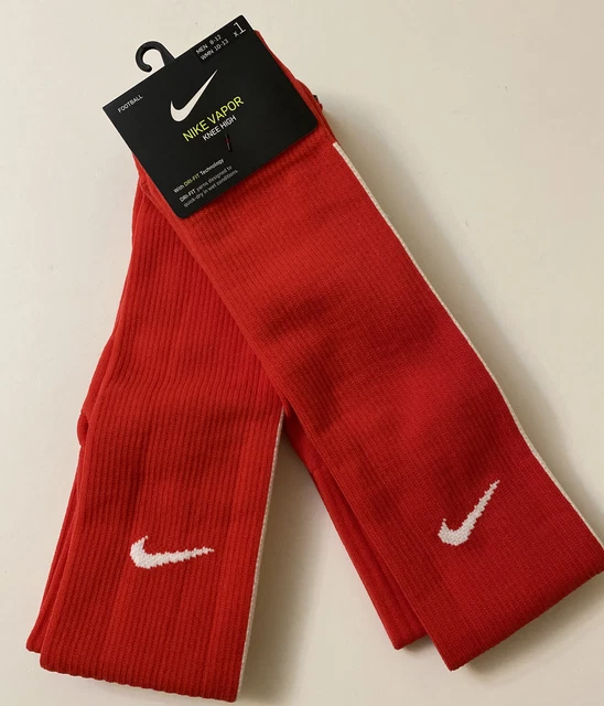 NIKE Women 10-13 Men 8-12 Vapor Knee High Socks Red White 2 Pairs NWT Dri-Fit