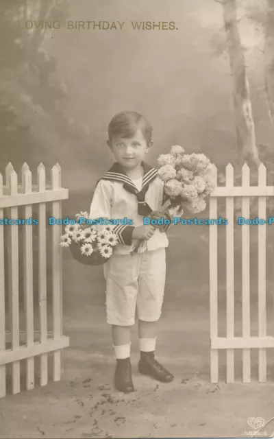 R000898 Greeting Postcard. Loving Birthday Wishes. A Boy with Flowers. Schwerdtf