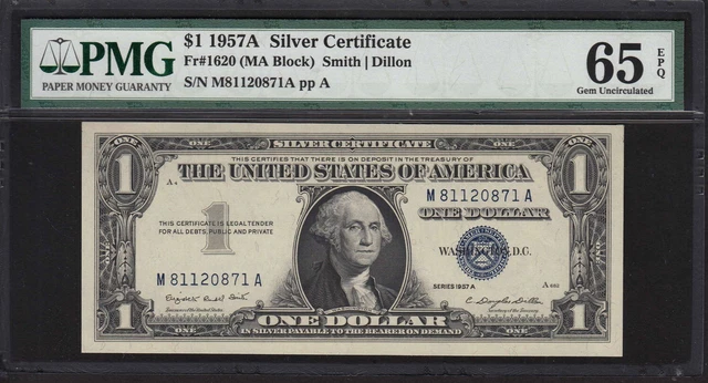 1957A $1 Silver Certificate Note Smith / Dillon PMG Gem Uncirculated 65 EPQ #701