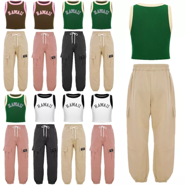 Tank Tops Gymnastic Cargo Pants Street Tracksuit Dance Girls Outfit Set Jogger