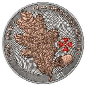 2019 Germany 5 Mark - Oak Leaf - Red Crystal Cross - 1oz Silver Coin 2
