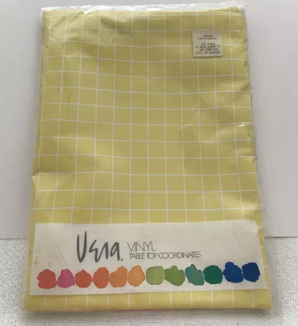 Vintage 1979 Vera Neumann 70" Round Yellow Vinyl Tablecloth Wipe Clean NOS
