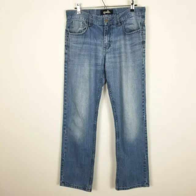 Nostic Mens Blue Cotton Medium Wash Regular Fit Denim Straight Leg Jeans Size 34