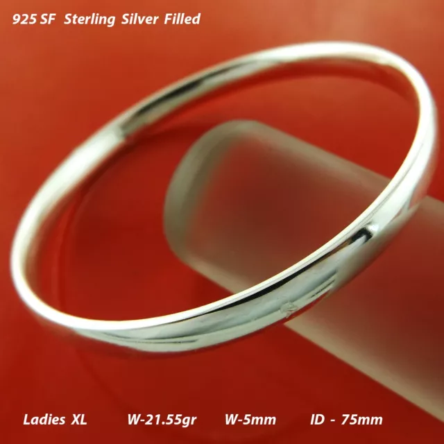 Bracelet Real 925 Sterling Silver Filled Solid Bangle XL W :5mm Sz:75mm *******^