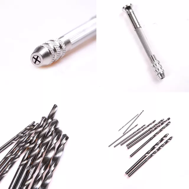 Mini Micro Aluminum Hand Drill With Keyless Chuck +10x Twist Drills Rotary To BF