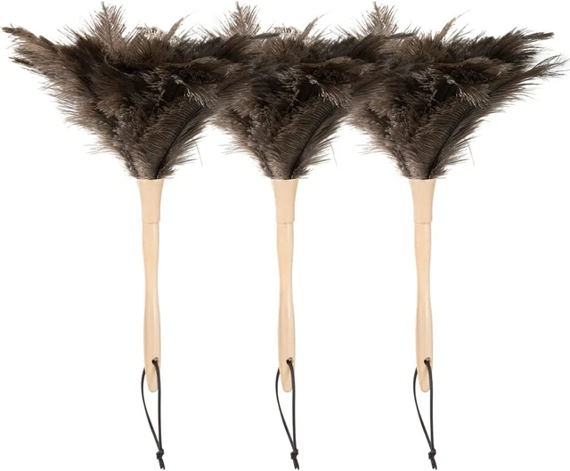 Superio Ostrich Feather Duster Fluffy Dust Remover, with Wooden Handle Reusable