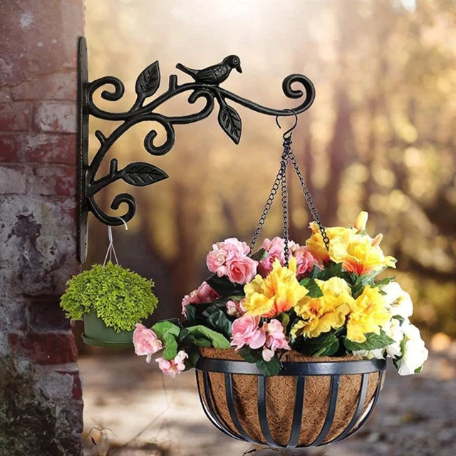 Supports Plantes Suspendues Mur - Lot De 2 Crochets En Fer Forgé Décor Oiseaux | Pour Pots, Lanternes, Balcon, Jardin