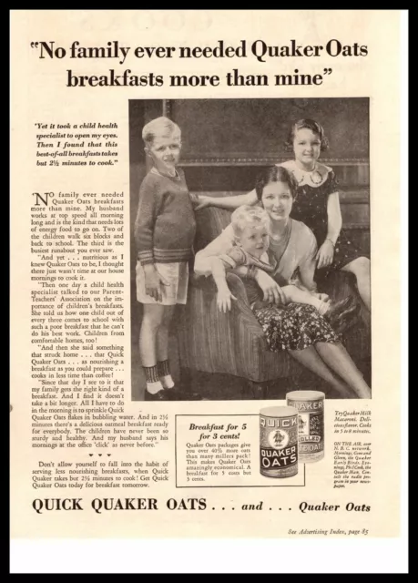 1932 Quaker Oats Quick Oatmeal Breakfast Mom Can Prepare For Children Print Ad