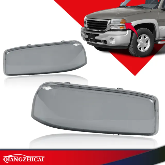 Fit For 1999-2007 Gmc Sierra Yukon Headlight Lens Bumper Lamps Smoked Cover New