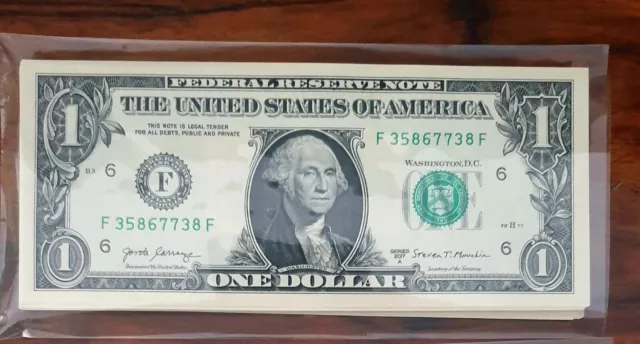 1$ One American dollar bill 2017a UNC consecutive