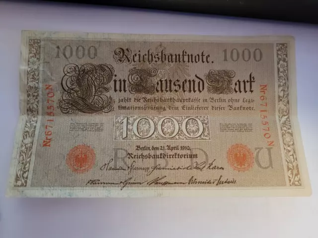 1910 Germany Reichsbanknote 1000 Mark  Deutsches Reich - Red Seal - Banknote