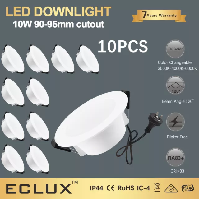 10Pack  LED Ceiling Downlight 10W 90mm Cutout Tri-color with AU Plug LED Driver