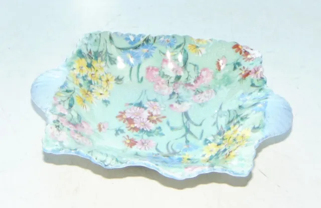 Shelley  China Melody Chintz Small Bowl 1950s Green Floral Blue Trim