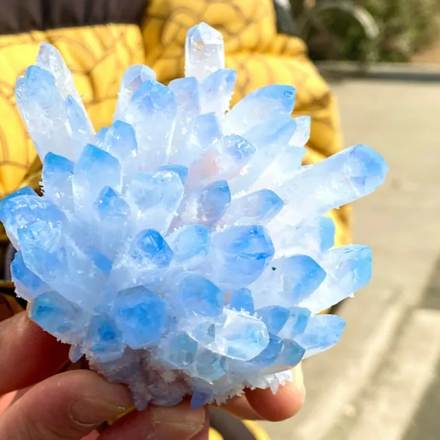 New Find blue Phantom Quartz Crystal Cluster Mineral Specimen Healing 300g+ 1pc 3