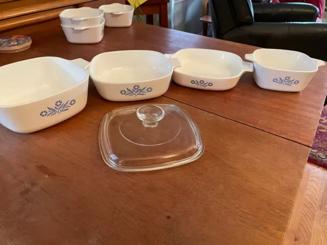 Set of 4 Vintage Corning Ware Blue Cornflower casserole dishes w/1 lid