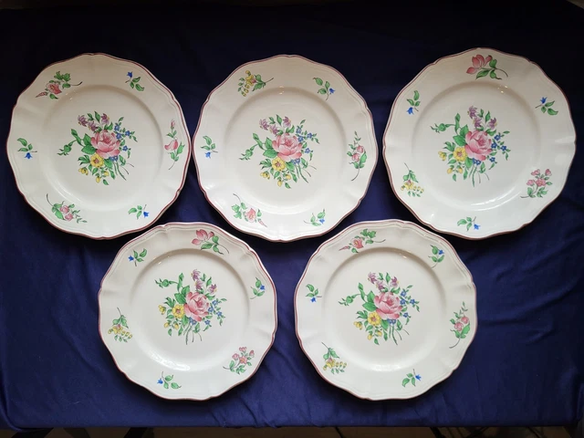 Vintage Luneville France "Old Strasbourg" K&G Rose Dinner Plates 10" Set Of 5
