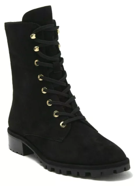 Stuart Weitzman Laine Womens Suede Lace-Up & Zip Combat Boot Bootie Black Size 6