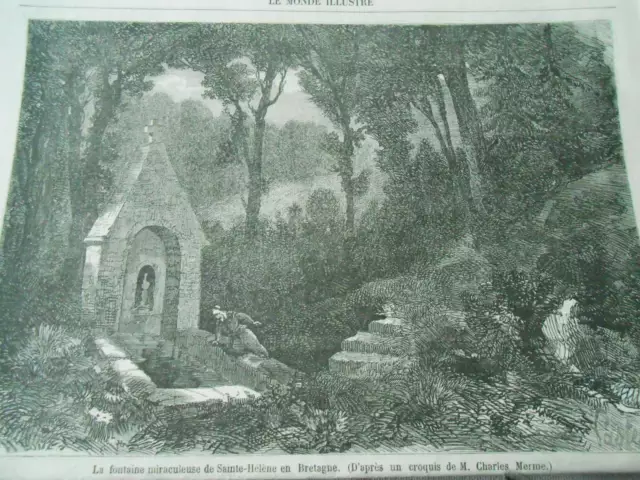 1861 engraving - The Miraculous Fountain of St. Helena in Brittany