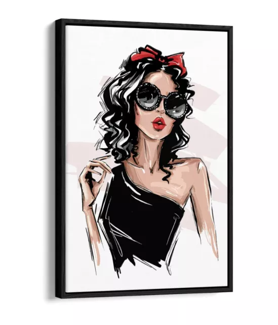 Fashion Illustration -Stylish Float Effect Framed Canvas Wall Art Picture Print
