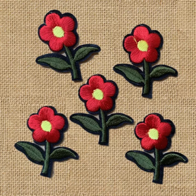 5pc Flower Red Embroidered Patch Cloth Iron On Applique craft sewing #1563