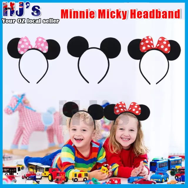 Mickey Minnie Mouse Ears Headband Disney Costume Fancy Dress Unisex Cute Bow Tie