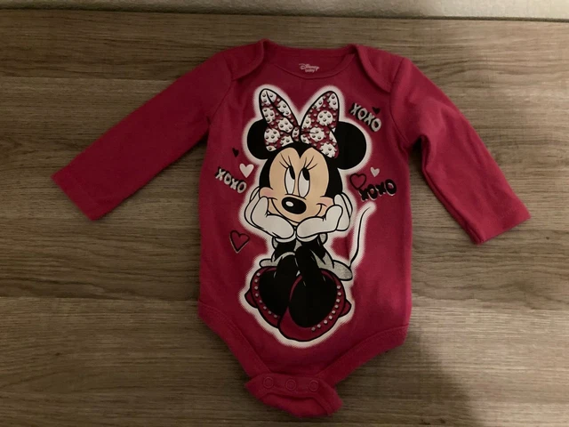 Disney Minnie Mouse Pink Silver Sparkle Hearts One Piece Bodysuit 3-6 Months
