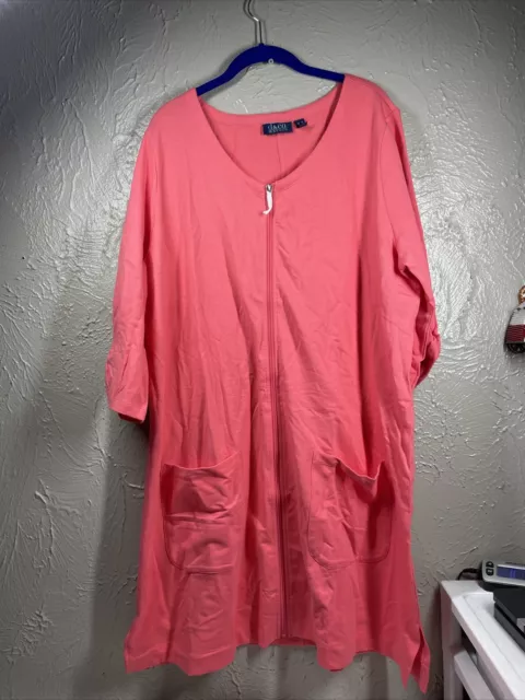 D&Co Beach Coral Pink Shirt Shift Dress Zip Front Pockets Beach Coverup Size XL