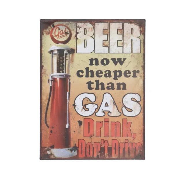 Placa en Lata para BAR Pub para Colgar Con Escritura Beer Y Gas Estilo Vintage
