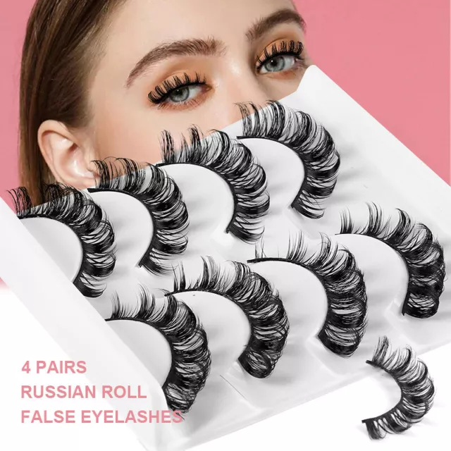 4 Paires Russie DD Boucle Vison Cils Moelleux Ashes Naturel False E *