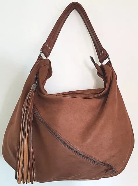 Women's Ladies Brown Faux Suede Leather Casual Handbag Bag
