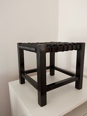 Handcrafted Black PVC Cord Woven Detail Wooden Decorative Stool / Planter Stand 3