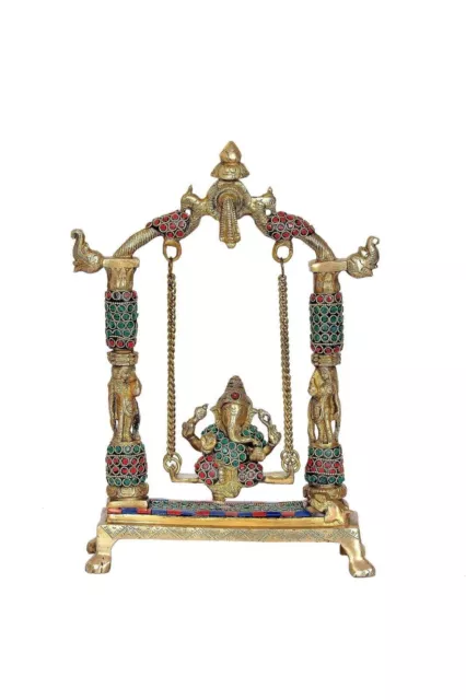 brass with stone work statue jhula Ganesh  showpiece/gift item/home decor