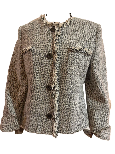 Veste En Tweed BETTY BARCLAY - Taille 40, Couleur Noir/blanc Chiné - Occasion Très Bon état