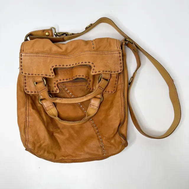 Lucky Brand Abbey Road Tan Brown Lamb Leather Crossbody Bag Foldover Purse