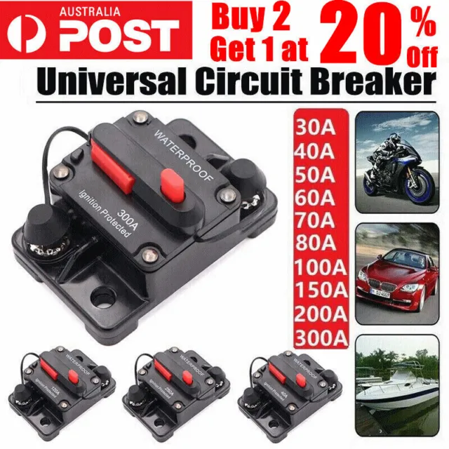 Waterproof Car Circuit Breaker Fuse Reset 30-300 A 12V-48V DC Car Boat Auto IP67