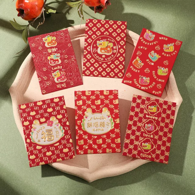 6Pcs 2024 The Year Of Dragon Spring Festival Red Envelopes Luck Money Bag