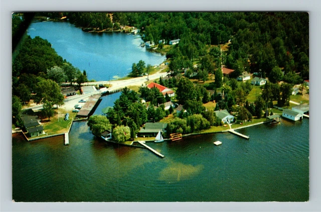 Ludington MI-Michigan, South Bayou, Hamlin Lake, Aerial View, Vintage Postcard