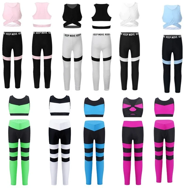 Kids Girls Athletic Outfits Crop Top Leggings Sports Gym Workout Activewear Set