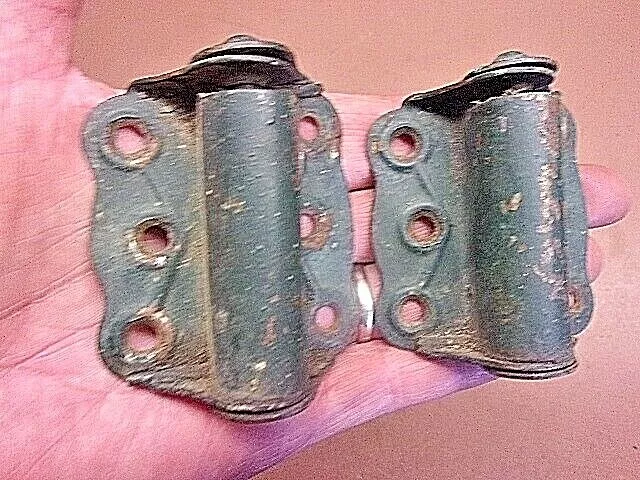 2 Vintage Steel Spring Screen Door Hinges Old Green Paint Nice Old Hardware LQQK