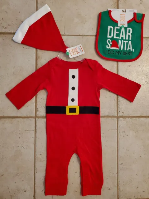Carters Just One You Christmas Santa Bodysuit and Bib Cap Infant Boy 6-months ❤