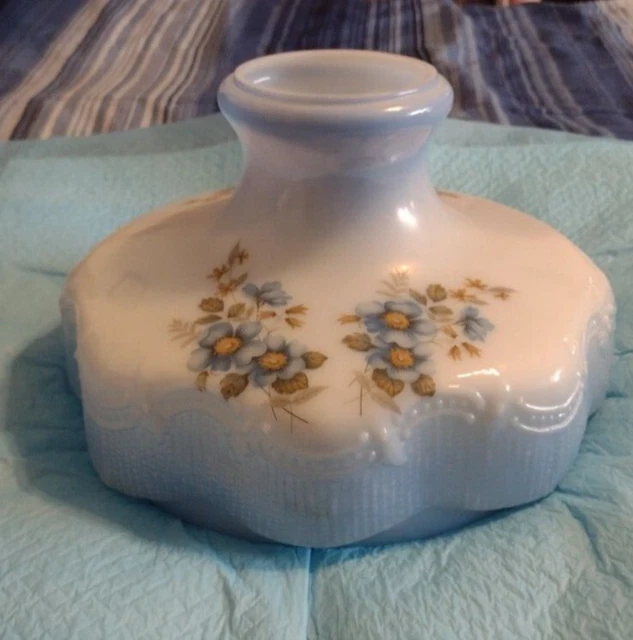 Aladdin Oil Lamp Shade Drape Design Blue Over White Blue Flowers 9 7/8 " Bottom