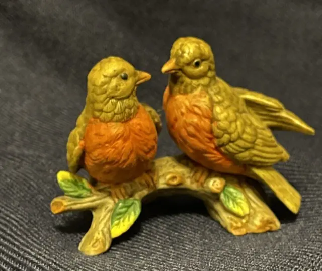 RARE FIND Vintage Ceramic Two Robins on a Branch Figurine